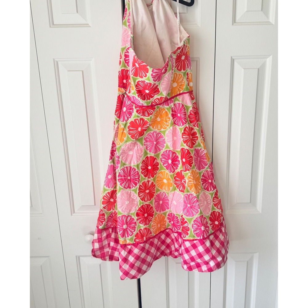 Lilly Pulitzer Pink Orange Citrus Grapefruit Gingham Halter Dress Womens 6 - Picture 2 of 4